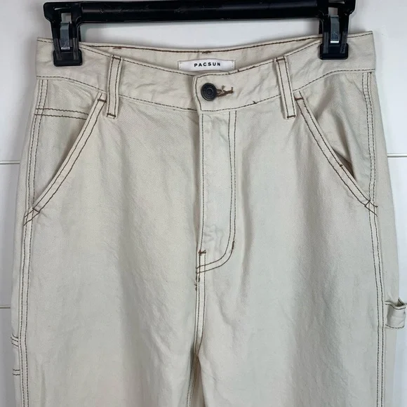PacSun Wide Leg Carpenter Ultra High Waist Cream Color Jeans Size 27 - Picture 6 of 16